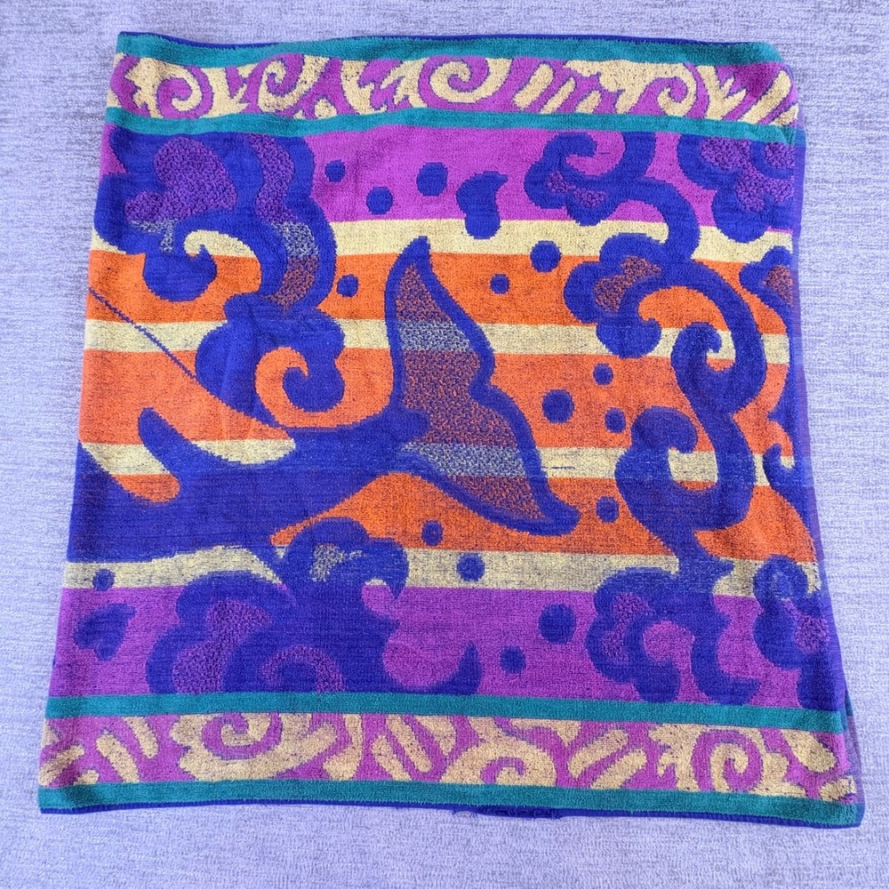 Vintage 90s Jay Franco Whale Waves Beach Towel OS Colorful Coastal Beach Summer
